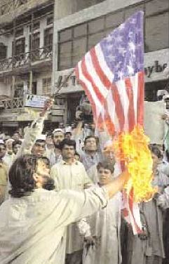 Terrorist lighting US Flag