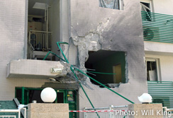 Apartments damaged by rockets