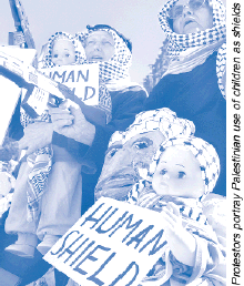 Protestors portray Palestinian use of children as shields