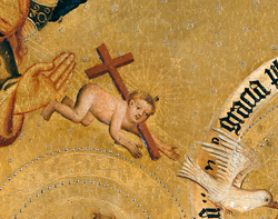12-12-09 pic christmas-02-s The baby Jesus flies down from heaven on the back of a cross, in this detail from Master Bertram’s 14th-century Annunciation scene.