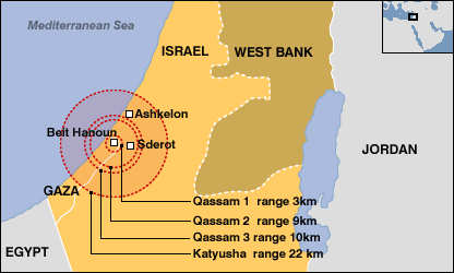 1-6-10 pic gaza_rockets_sderot Range of rockets fired from Gaza into Israel