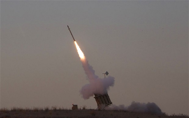The rocket fired from the Sinai was intercepted by an Iron Dome battery near Eilat Photo: REUTERS
