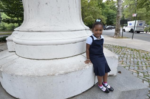 Five-year-old Joisahanne Hargrove plans to start kindergarten this September at the Harlem Hebrew Language Academy, a charter school that is attracting black and Latino students. / Chase Guttman