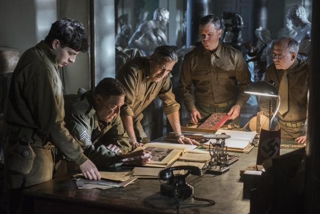 From left, Dimitri Leonidas, John Goodman, George Clooney, Matt Damon and Bob Balaban in The Monuments Men
