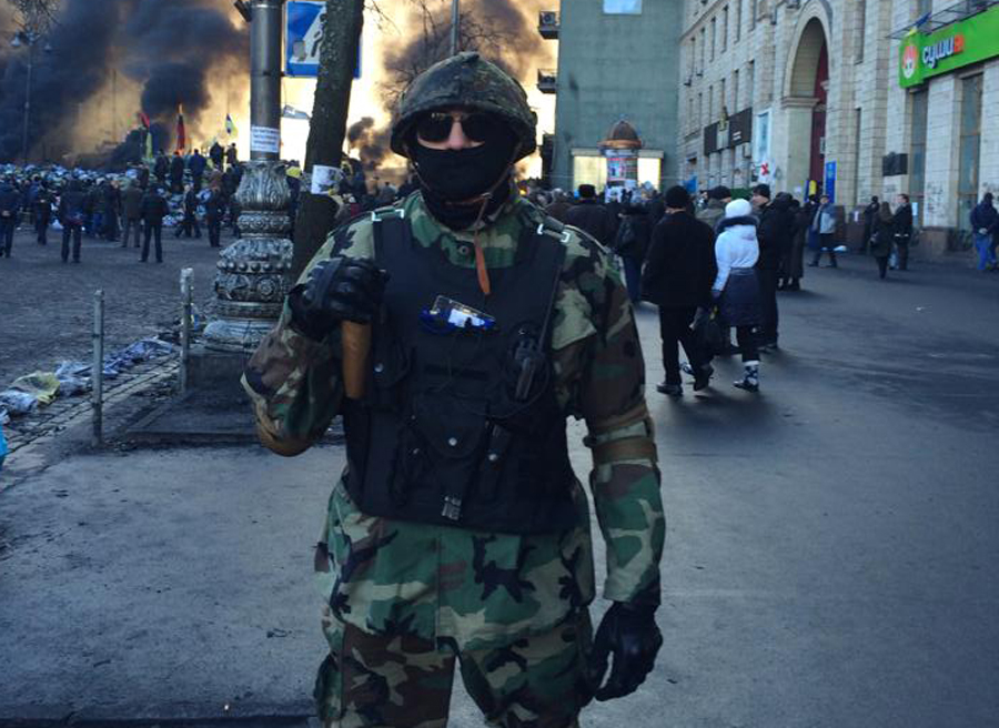 Delta, the nom de guerre of the Jewish commander of a Ukrainian street-fighting unit, is pictured in Kiev earlier this month. (Courtesy of ‘Delta’)