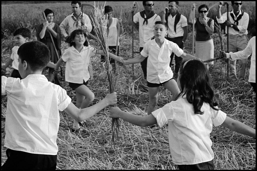 One distinctive Israeli innovation was the kibbutz, a collectivist or socialist agricultural community. Here, kibbutz members celebrate the Jewish festival of Passover in the Beit Shean Valley in 1967.