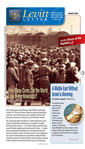 Cover of Levitt Letter magazine featuring a sepia-toned crowd at a wartime railroad station; main headline asks, 'How Many Cures Did the World Lose in the Holocaust?'